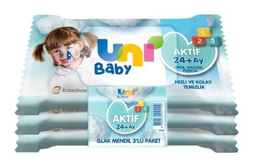Uni Baby Aktif 45 Yaprak 3'lü Paket Islak Mendil