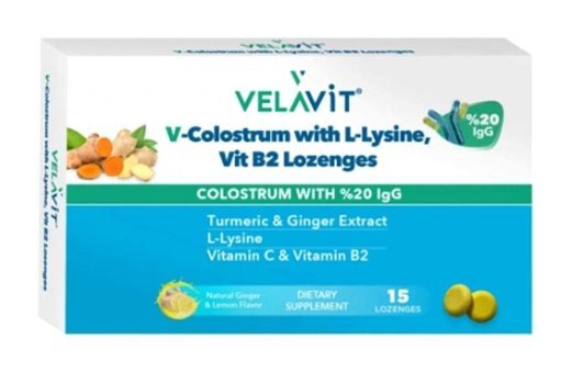 Velavit V-Colostrum with L-Lysin Yetişkin Vitamin B12 15 Adet