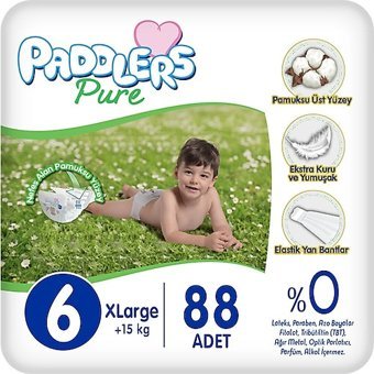 Paddlers Pure 6 Numara Elastik Bantlı Bebek Bezi 88 Adet