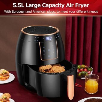 Tenglan Airfryer 5.5 lt Tek Hazneli Led Ekranlı Yağsız Sıcak Hava Fritözü Siyah