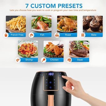 Tenglan Airfryer 5.5 lt Tek Hazneli Led Ekranlı Yağsız Sıcak Hava Fritözü Siyah