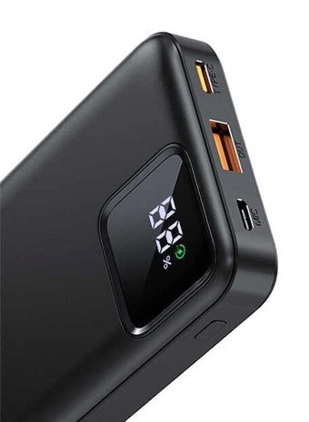 Wiwu JC-18 10000 mAh Hızlı Şarj Dijital Göstergeli USB & Type C Çoklu Kablolu Powerbank Siyah