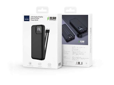 Wiwu JC-18 10000 mAh Hızlı Şarj Dijital Göstergeli USB & Type C Çoklu Kablolu Powerbank Siyah