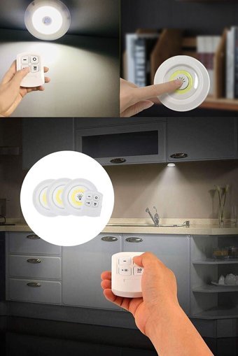 Jetfoni E14 Kumandalı Plastik 3'lü Başlık Yuvarlak Sıva Üstü Pilli Led Spot Lamba Beyaz