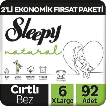 Sleepy Natural 6 Numara Organik Cırtlı Bebek Bezi 2x92 Adet