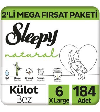 Sleepy Natural 6 Numara Organik Külot Bebek Bezi 184 Adet