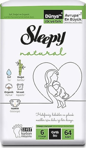 Sleepy Xlarge Süper Paket 6 Numara Cırtlı Bebek Bezi 2x64 Adet