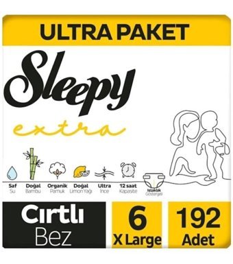 Sleepy Xlarge Ultra Paket 6 Numara Cırtlı Bebek Bezi 192 Adet