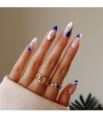 Tips Art Parlak 24'lü Oval Beyaz - Lacivert Takma Tırnak