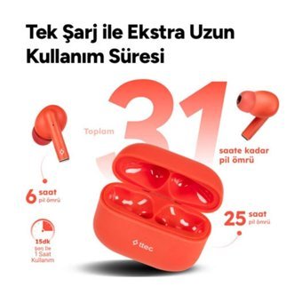 Ttec Airbeat Tone Kulak İçi Kablosuz Bluetooth Kulaklık Turuncu