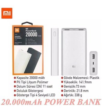 Xiaomi Mi 20000 mAh Powerbank Beyaz
