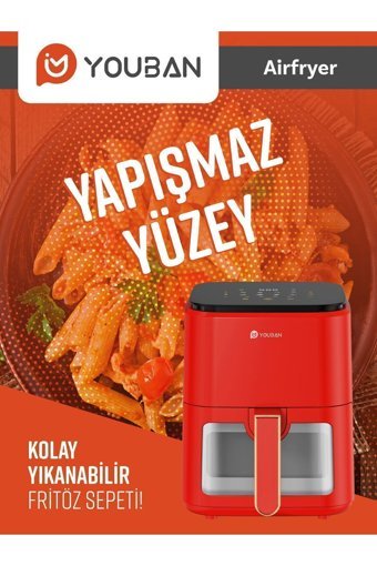 Xiaomi Youban Airfryer 3.5 lt Yağsız Fritöz Kırmızı