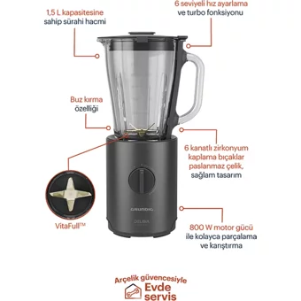 Grundig Tb 7285 800 W Smoothie Blender Dark Inox