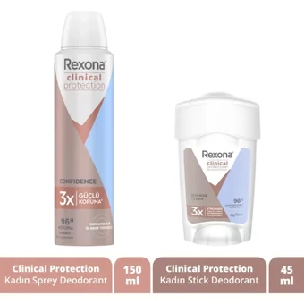 Rexona Clinical Protection Sprey Kadın Deodorant 150 ml + Kadın Stick Deodorant 45 ml