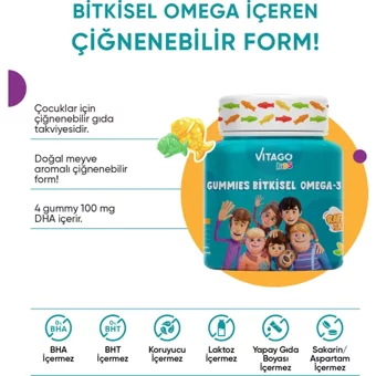 Vitago Kids Gummies Çiğnenebilir Omega 3 Balık Yağı Jel 60 Adet