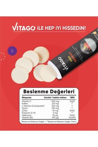 Vitago Pro Energy Aromalı Unisex Vitamin 10 Tablet