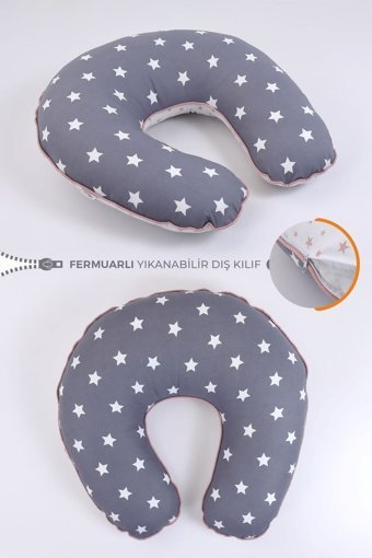 Umaybebek Pamuklu Yıkanabilir Gri Emzirme Yastığı