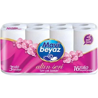 Mavi Beyaz 3 Katlı 16'lı Rulo Tuvalet Kağıdı