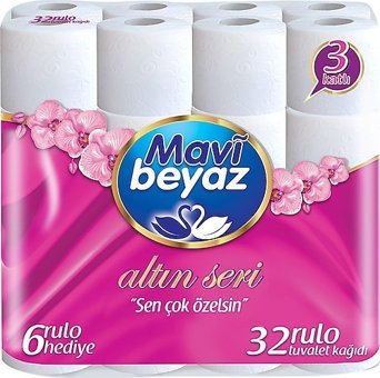 Mavi Beyaz 3 Katlı 32'li Rulo Tuvalet Kağıdı