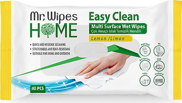 Mr. Wipes Easy Clean Limon Kokulu 40 Yaprak 3'lü Paket Yüzey Temizleme Mendili