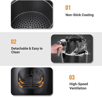 Vpcok Direct Airfryer 5.5 lt Tek Hazneli Led Ekranlı Sıcak Hava Fritözü Siyah
