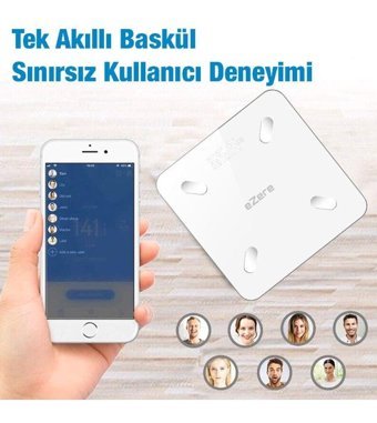 Ezere Yağ Ölçen Vücut Analizi Yapan Bluetoothlu Kas Ölçen Dijital Akıllı Tartı