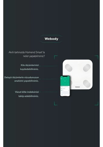 Homend Smart Webody 3903H Yağ Ölçen Vücut Analizi Yapan Bluetoothlu Kas Ölçen Dijital Akıllı Tartı