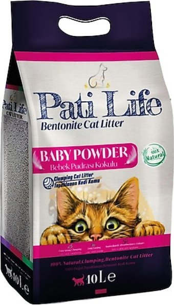 Pati Life Bebek Pudralı Topaklanan İnce Taneli Bentonit Kedi Kumu 10 lt