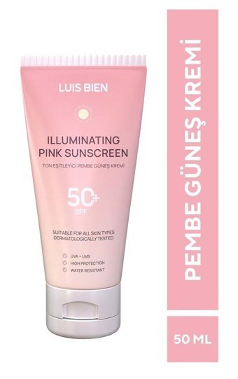 Luis Bien Pembe Renkli 50+ Faktör Tüm Ciltler İçin Nemlendirici Ton Eşitleyici Aydınlatıcı Kapatıcılı Yüz Güneş Kremi 50 ml