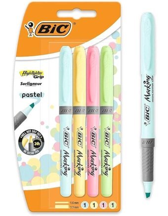 Bic Brite Liner Grip 4'lü Pastel Renkli Fosforlu Kalem Seti