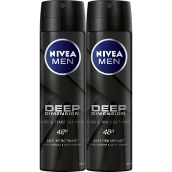 Nivea Deep Pudralı Ter Önleyici Antiperspirant Sprey Erkek Deodorant 2x150 ml