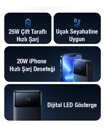 Westus 25W Turbo Hızlı 20000 mAh Hızlı Şarj Powerbank Siyah