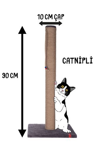 Pugalo Oyuncaklı Kedi Otlu 90 cm Kedi Tırmalama Direği Antrasit
