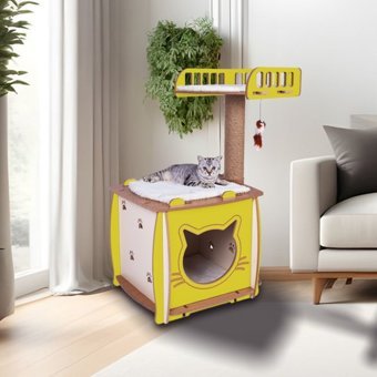 Patihomes Oturaklı Oyuncaklı Katlı 85 cm Kedi Tırmalama Evi
