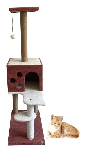 Nursoft Oturaklı Oyuncaklı Katlı 124 cm Kedi Tırmalama Evi Rose