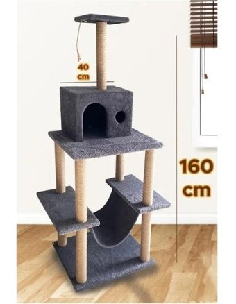 Kayton Dev Boy Hamaklı Oturaklı Oyuncaklı Katlı 160 cm Kedi Tırmalama Evi