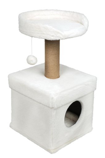 Dubex Oturaklı Oyuncaklı 72 cm Kedi Tırmalama Evi Beyaz