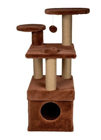 Dubex Oturaklı Oyuncaklı 100 cm Kedi Tırmalama Evi Kahverengi