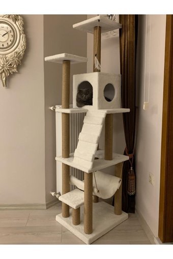 Pethomealpi Şato Oturaklı Oyuncaklı Merdivenli Katlı 175 cm Kedi Tırmalama Evi