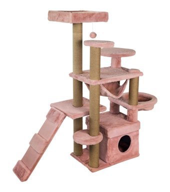 Dubex Oturaklı Oyuncaklı Merdivenli Katlı 124 cm Kedi Tırmalama Evi