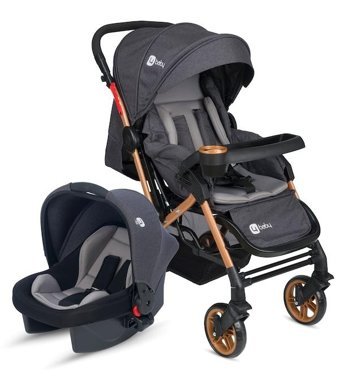 4 Baby Active Plus Çift Yönlü Katlanır Tek Elle Kapanan 360 Derece Dönebilen Tam Yatar Travel Sistem Kabin Tipi Bebek Arabası Gri
