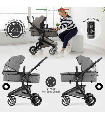 Elele Axis 360 Çift Yönlü Katlanır 360 Derece Dönebilen Tam Yatar Travel Sistem Bebek Arabası Siyah
