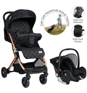Lorelli Flight Çift Yönlü Katlanır 360 Derece Dönebilen Kabin Tipi Travel Sistem Bebek Arabası Siyah