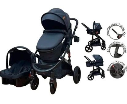 Jusso Pro Max Katlanır 360 Derece Dönebilen Tam Yatar Travel Sistem Bebek Arabası Lacivert