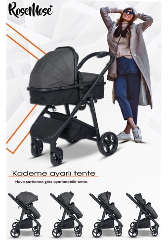Rose Mose 605 Çift Yönlü Katlanır 360 Derece Dönebilen Tam Yatar Travel Sistem Bebek Arabası Siyah