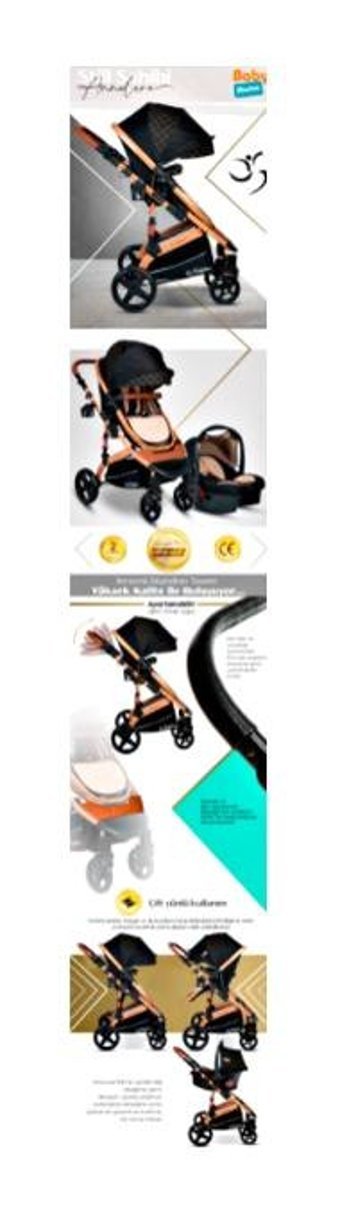 Baby Home 946 Çift Yönlü 360 Derece Dönebilen Tam Yatar Travel Sistem Bebek Arabası Altın Kahverengi