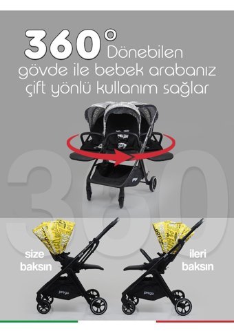 Prego 4024 Covi Katlanır 360 Derece Dönebilen Travel Sistem Bebek Arabası Gri