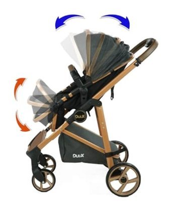 Duux Johnson Bc306 Çift Yönlü Katlanır 360 Derece Dönebilen Tam Yatar Travel Sistem Bebek Arabası Siyah