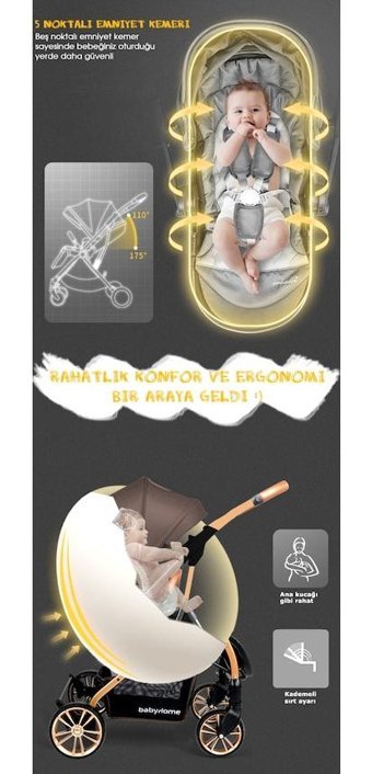 Baby Home Book 51 Çift Yönlü 360 Derece Dönebilen Travel Sistem Bebek Arabası Gri