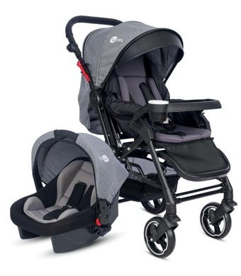 4 Baby AB492 Çift Yönlü Katlanır Tek Elle Kapanan 360 Derece Dönebilen Tam Yatar Travel Sistem Bebek Arabası Gri